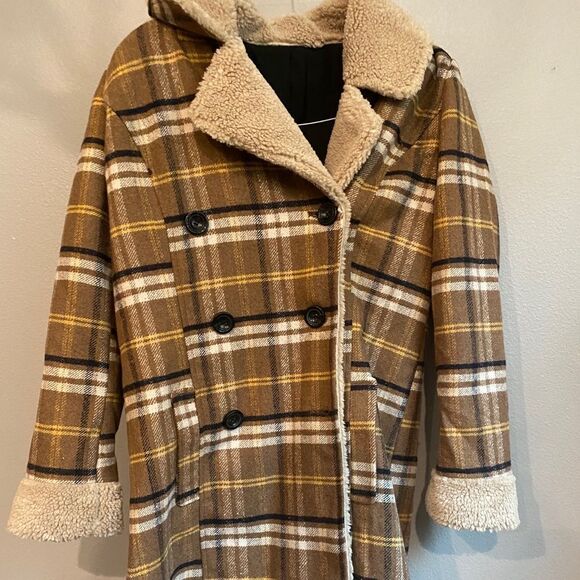 Tan Plaid Sherpa Lined Coat NEW - Picture 1 of 4